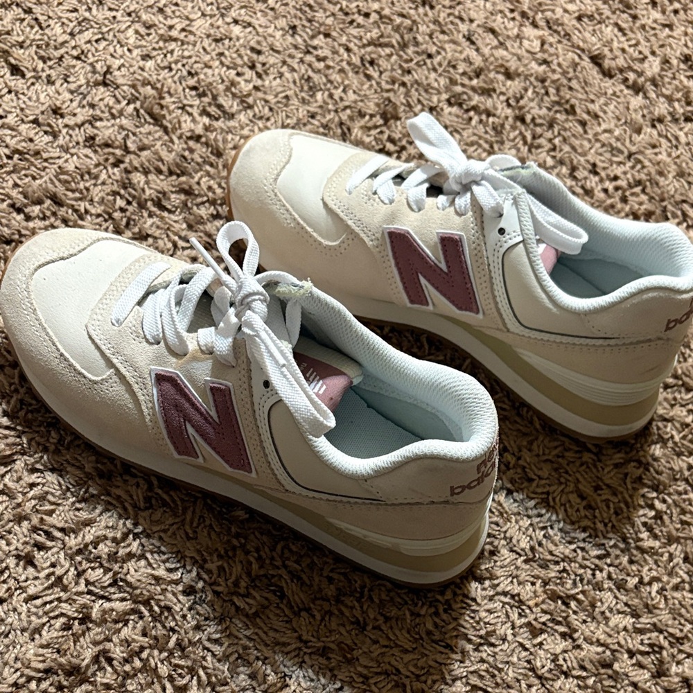 New Balance Cream and Pink Athletic Shoes